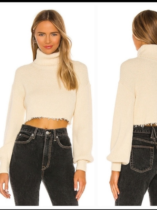 L'Academie Sweaters - L'Academie Lucia Cropped Turtleneck Sweater Cream Size XS